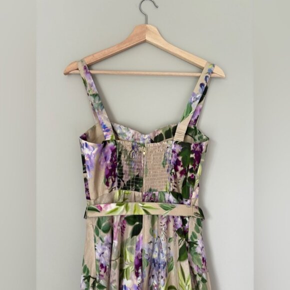 NEW Cara Cara Calypso Belted Midi Dress Wisteria Ginger Root Floral | US 4 UK 8 - Picture 9 of 14